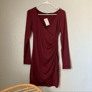 red long sleeve ruched dress “buttery soft” NWT